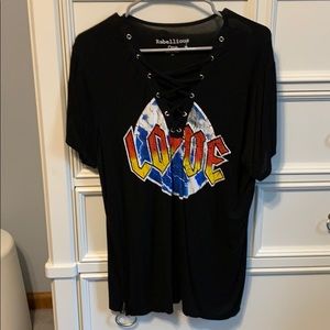 LOVE lace up neck shirt